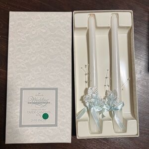 Wedding White Taper Candles with Blue Accents